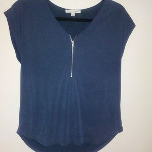 Women's Small Green Envelope Navy Blue ZipUp Shirt